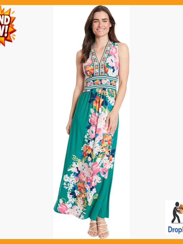Sleeveless V-Neck Maxi Dress Elegant Floral Print Chic Casual Party Wear